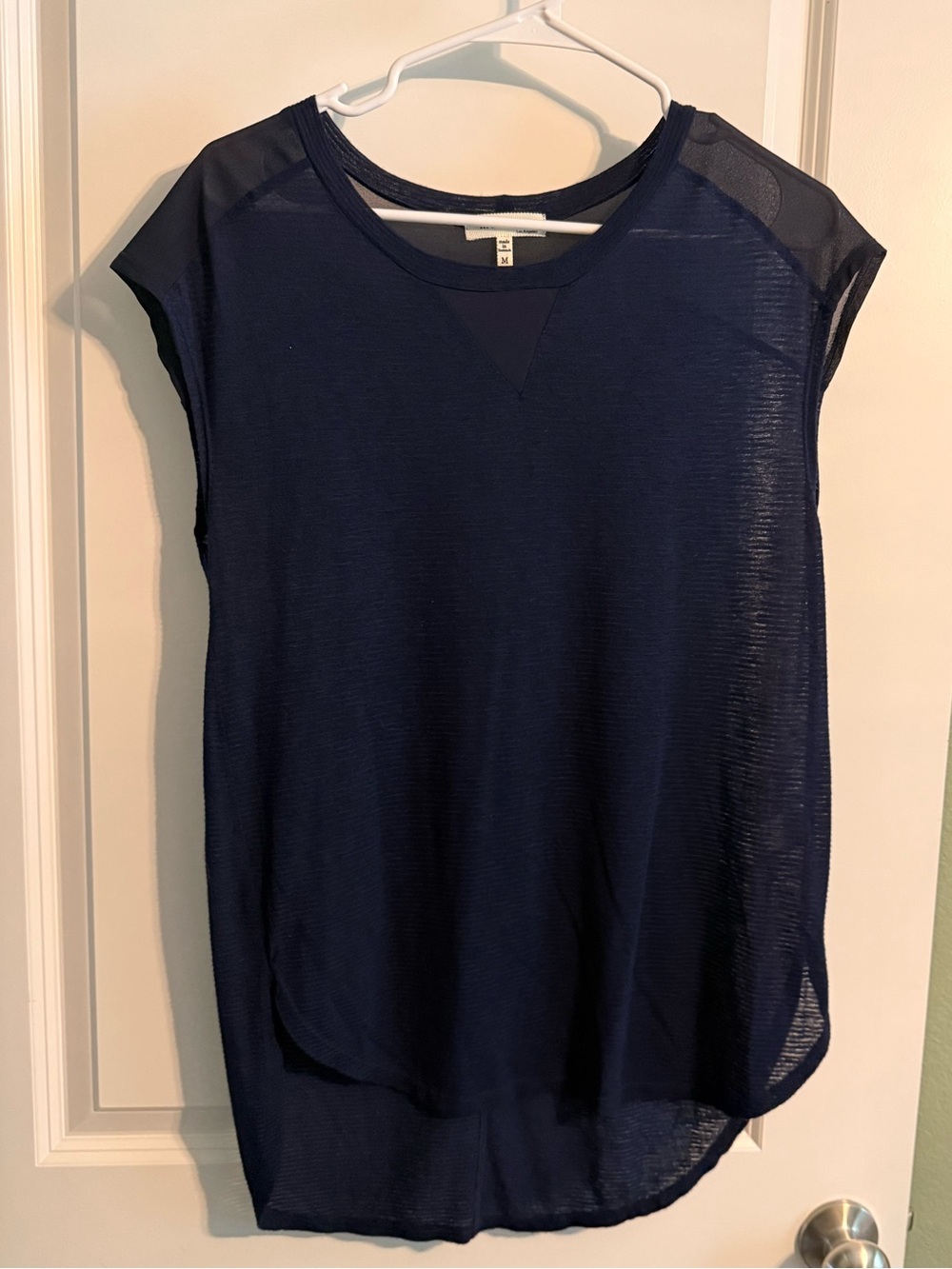 Monteau Sheer Navy Short-Sleeve Tank Top